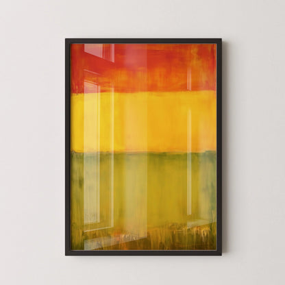 D'après Mark Rothko - Vert Jaune Rouge (Champ chromatique : IA) | Art abstrait moderne (Disponible encadré à la main ou non encadré)