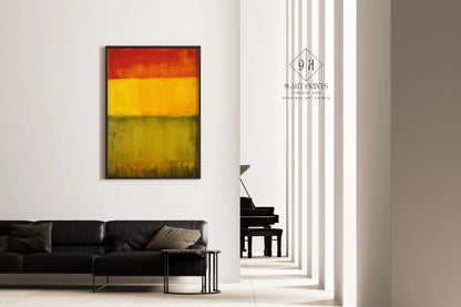 D'après Mark Rothko - Vert Jaune Rouge (Champ chromatique : IA) | Art abstrait moderne (Disponible encadré à la main ou non encadré)