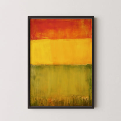 D'après Mark Rothko - Vert Jaune Rouge (Champ chromatique : IA) | Art abstrait moderne (Disponible encadré à la main ou non encadré)
