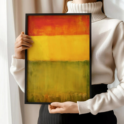 D'après Mark Rothko - Vert Jaune Rouge (Champ chromatique : IA) | Art abstrait moderne (Disponible encadré à la main ou non encadré)