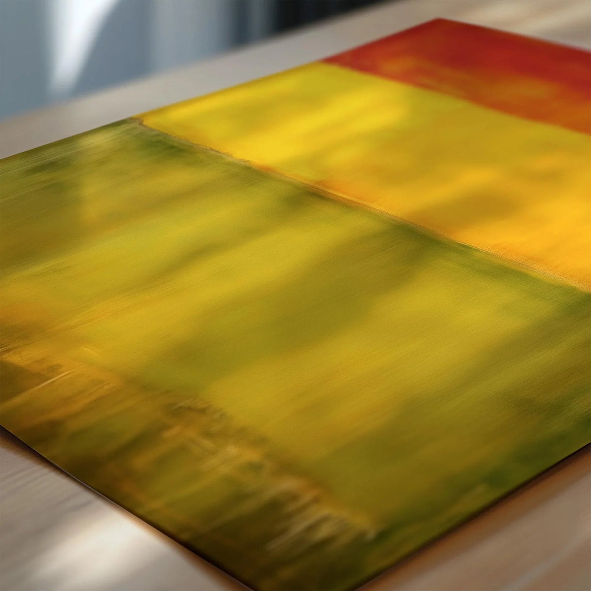 D'après Mark Rothko - Vert Jaune Rouge (Champ chromatique : IA) | Art abstrait moderne (Disponible encadré à la main ou non encadré)