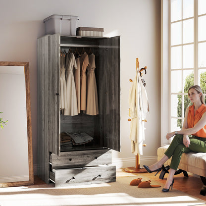 Armoire Briar avec 2 tiroirs et tringle à vêtements - Grise