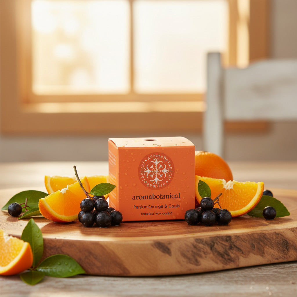 Mini Persian Orange & Cassis Candle with Soothing Scent by Aromabotanical