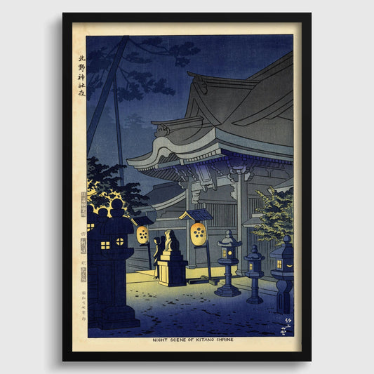 Asano Takeji - Kitano Shrine Night Scene: Vintage Japanese Woodblock Art Print