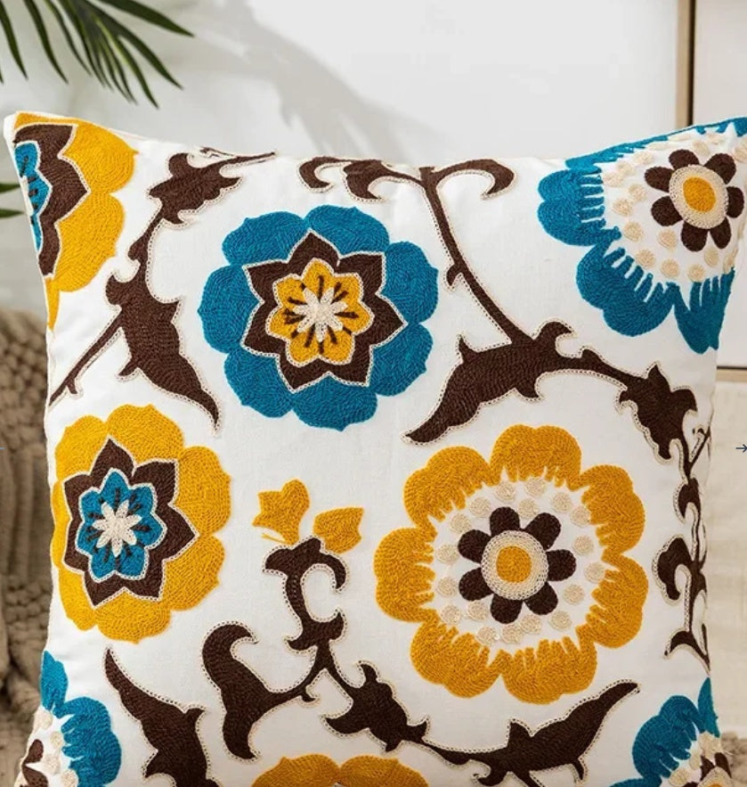Decorative Floral Embroidered Pillow Cover