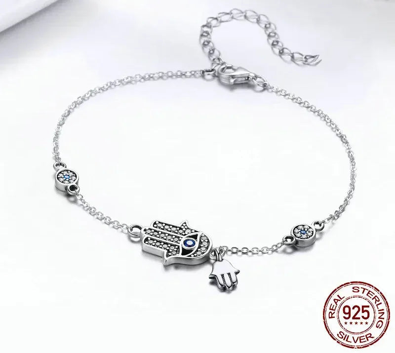 Sterling Silver Blue Evil Eye Charm Bracelet – Lobster Clasp