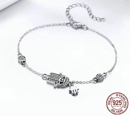 Sterling Silver Blue Evil Eye Charm Bracelet – Lobster Clasp
