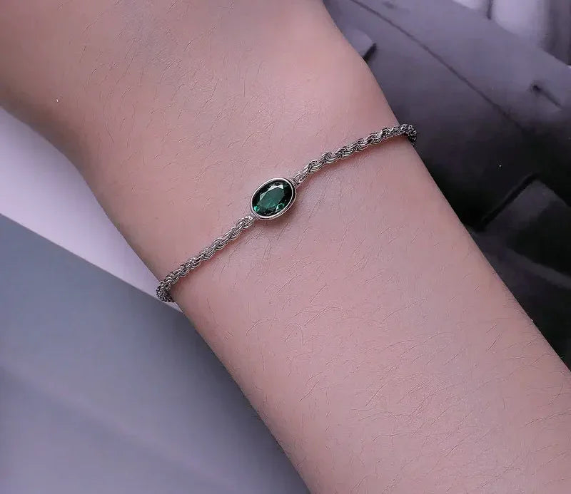 Bracelet Chopin en argent sterling avec zircon vert – ajustable
