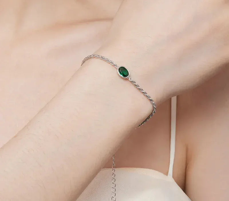 Bracelet Chopin en argent sterling avec zircon vert – ajustable