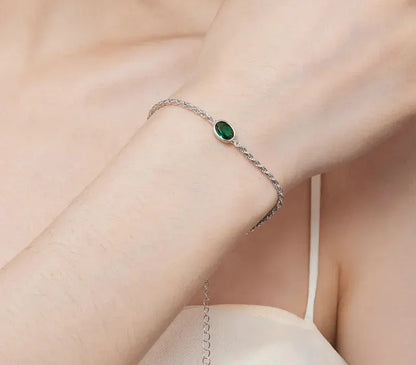 Bracelet Chopin en argent sterling avec zircon vert – ajustable