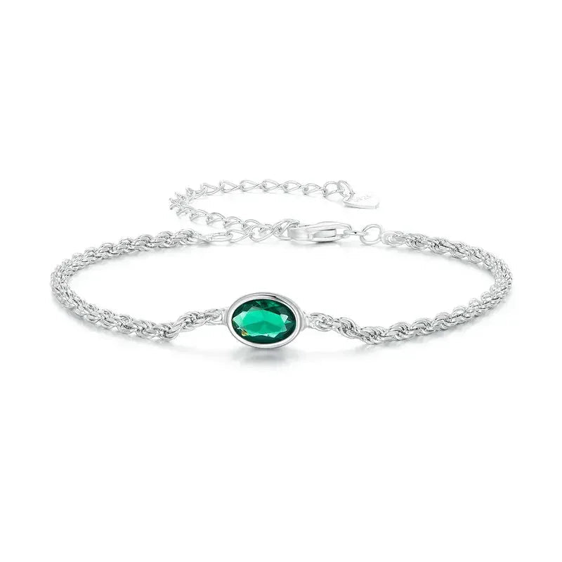 Bracelet Chopin en argent sterling avec zircon vert – ajustable