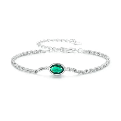 Bracelet Chopin en argent sterling avec zircon vert – ajustable