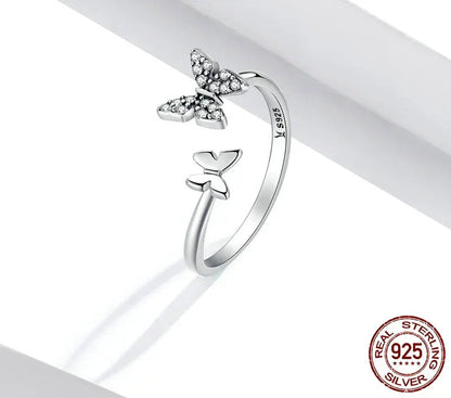 925 Sterling Silver CZ Butterfly Open Ring