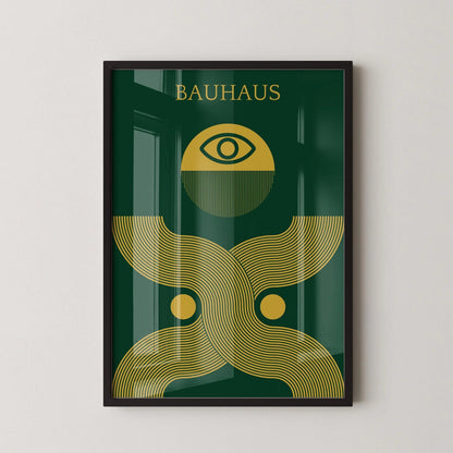 Bauhaus 'Deus Ex' Giclee Print: Mid-Century Modern Forest Green & Gold