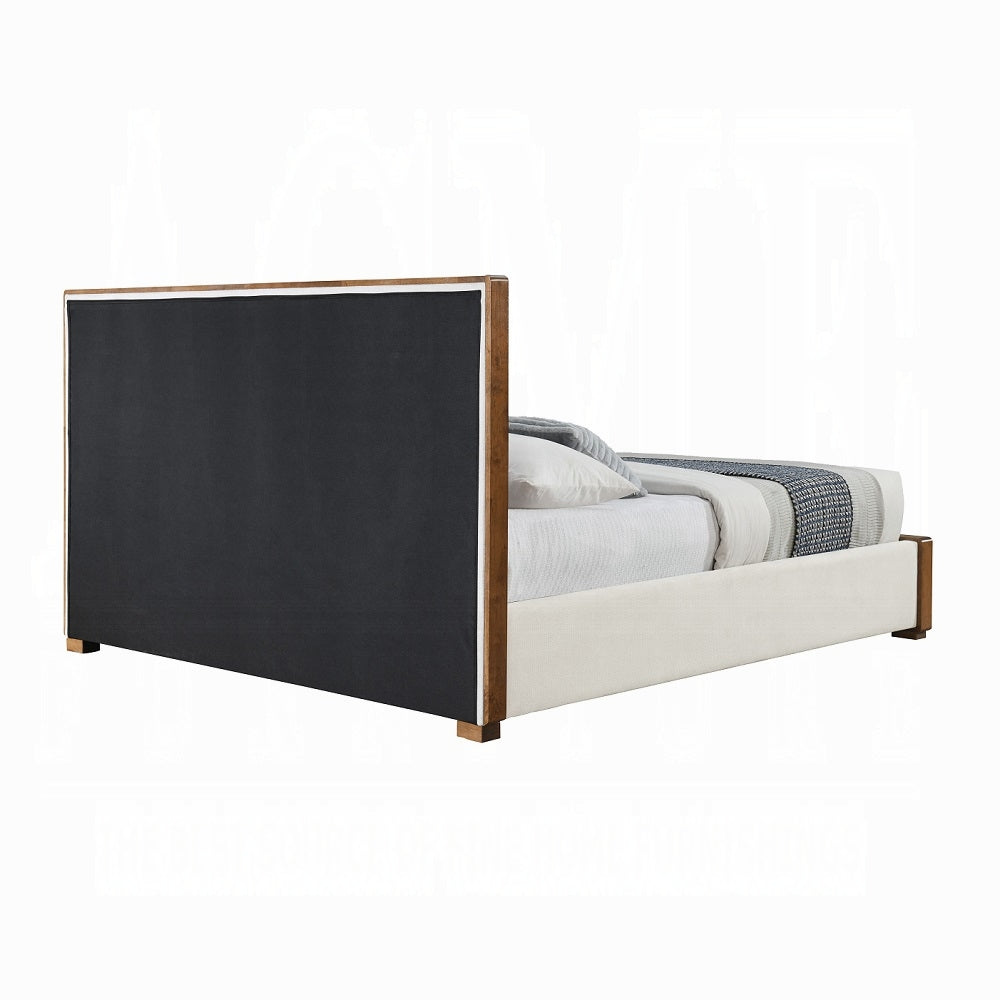 Lit plateforme capitonné Mahi - Beige/Noyer