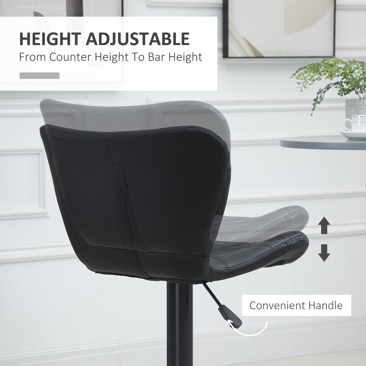 Avion Counter/Barstools with Adjustable Height and Swivel-Set of 2-Black