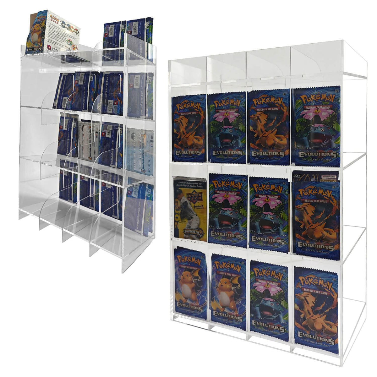 Présentoir en acrylique EVORETRO pour les packs distributeurs de boosters – Présentoir de comptoir avec étagère supérieure