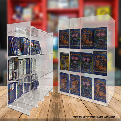 Présentoir en acrylique EVORETRO pour les packs distributeurs de boosters – Présentoir de comptoir avec étagère supérieure