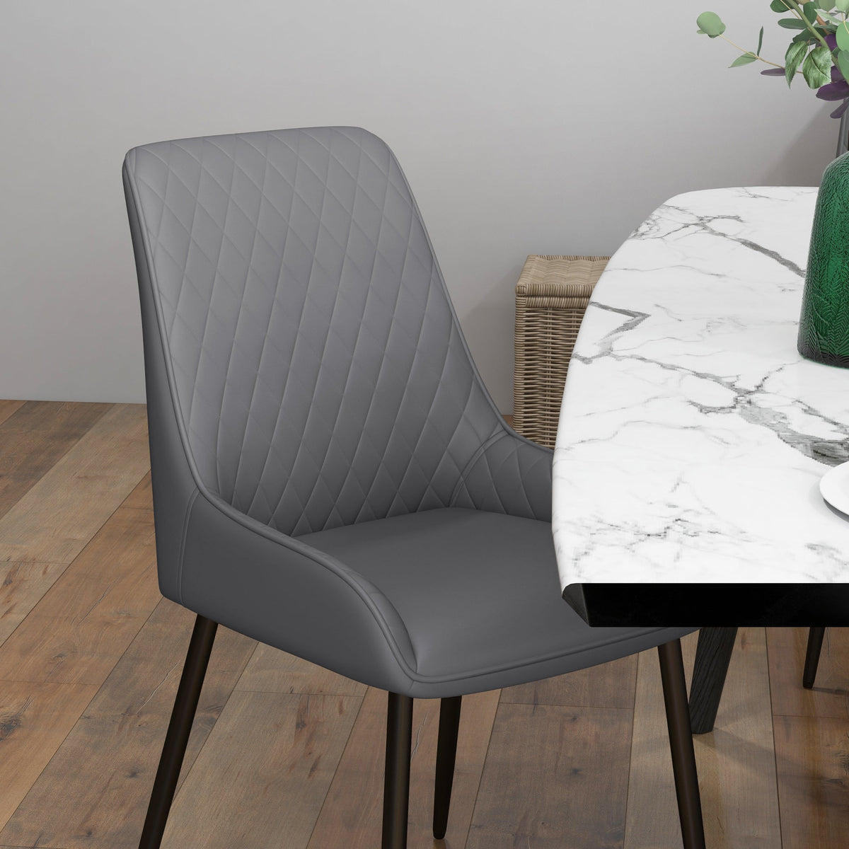 Chaises de salle à manger modernes en cuir vegan Blake avec capitonnage losange - Lot de 4 - Gris