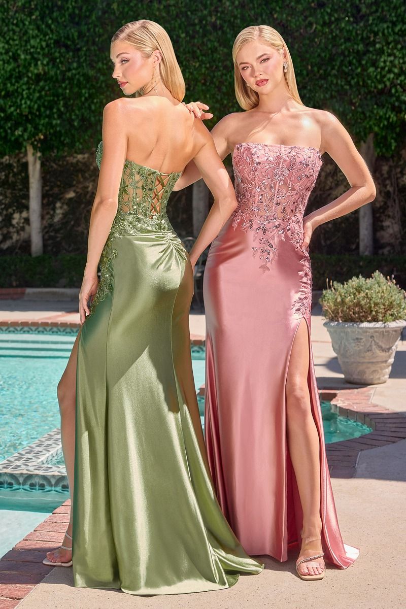 Stretch satin with intricate