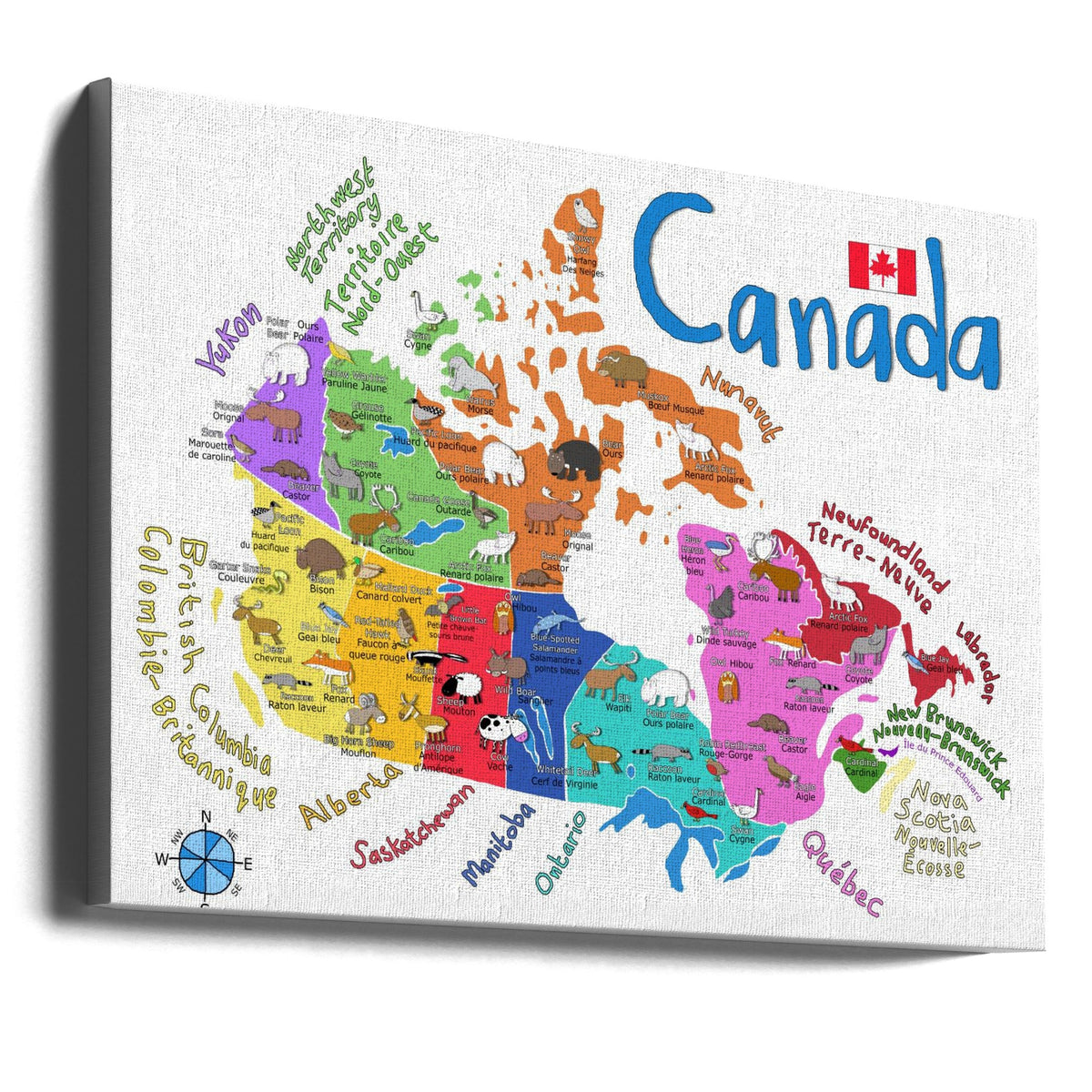 Carte illustrée murale du Canada avec animaux par Carla Daly