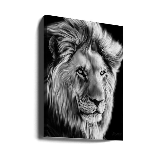 Monochrome Lion with Flowing Mane Canvas Wall Art | Leo II