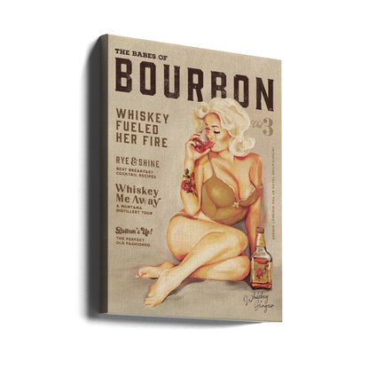 Blonde Whiskey Pinup Vintage Poster Canvas Wall Art | Babes of Bourbon Vol 3 Sexy Vintage Pin Up Girl Drinking Whiskey
