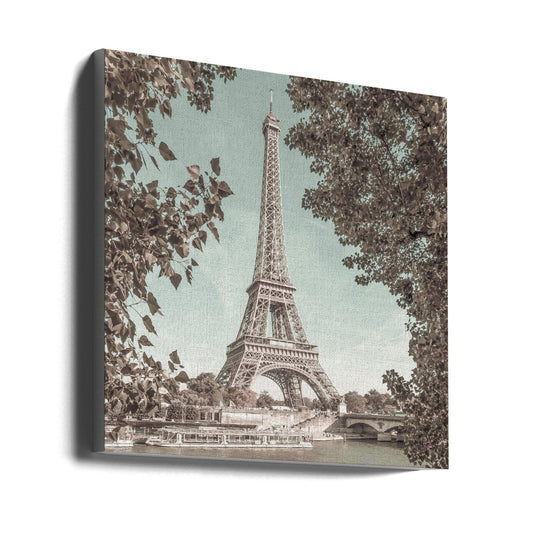 Wall art PARIS Eiffel Tower & River Seine | urban vintage style