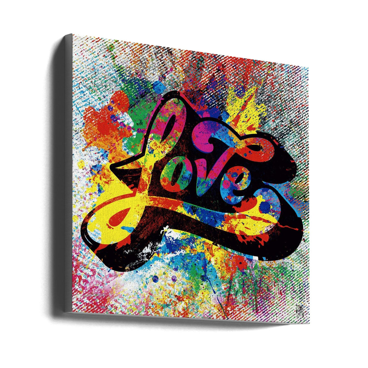 Multicoloured Love Typography Splash Art Canvas Wall Art