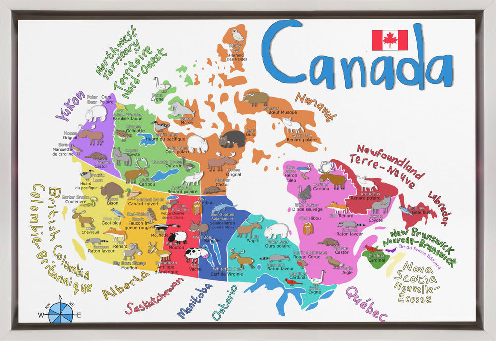 Carte illustrée murale du Canada avec animaux par Carla Daly