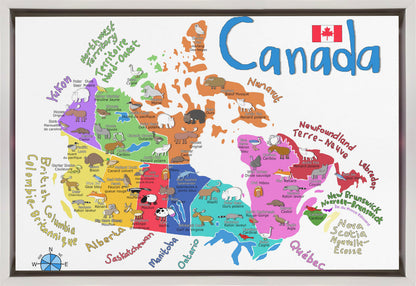 Carte illustrée murale du Canada avec animaux par Carla Daly