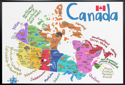 Carte illustrée murale du Canada avec animaux par Carla Daly