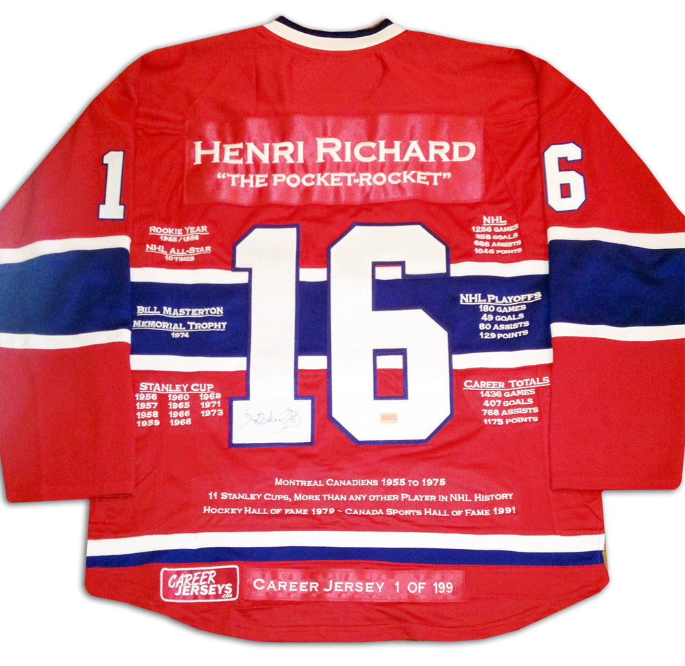 MAILLOT CARRIÈRE HENRI RICHARD #1 DE 199 - AUTOGRAPHIÉ - CANADIENS DE MONTRÉAL