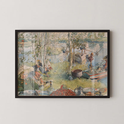 Estampe giclée « La pêche aux écrevisses » de Carl Larsson : illustration enfantine enchanteresse