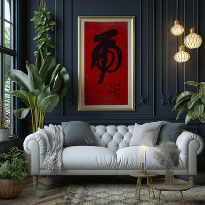 Tiger Calligraphy Art Print: Vintage Japanese Chinese Giclee (2x1)