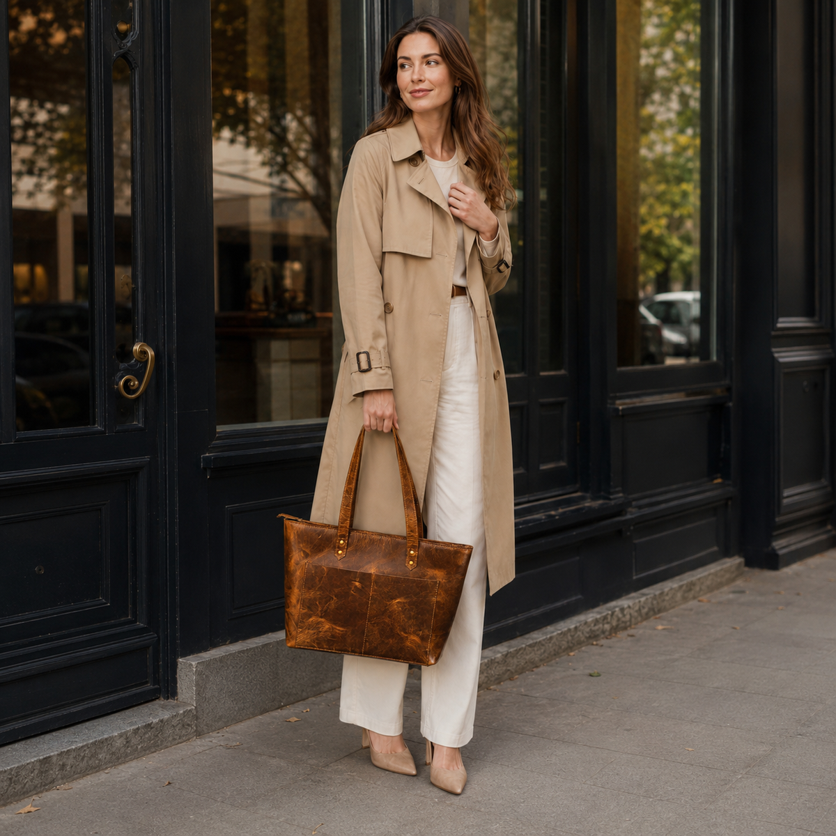 Classic Black Leather Tote Bag
