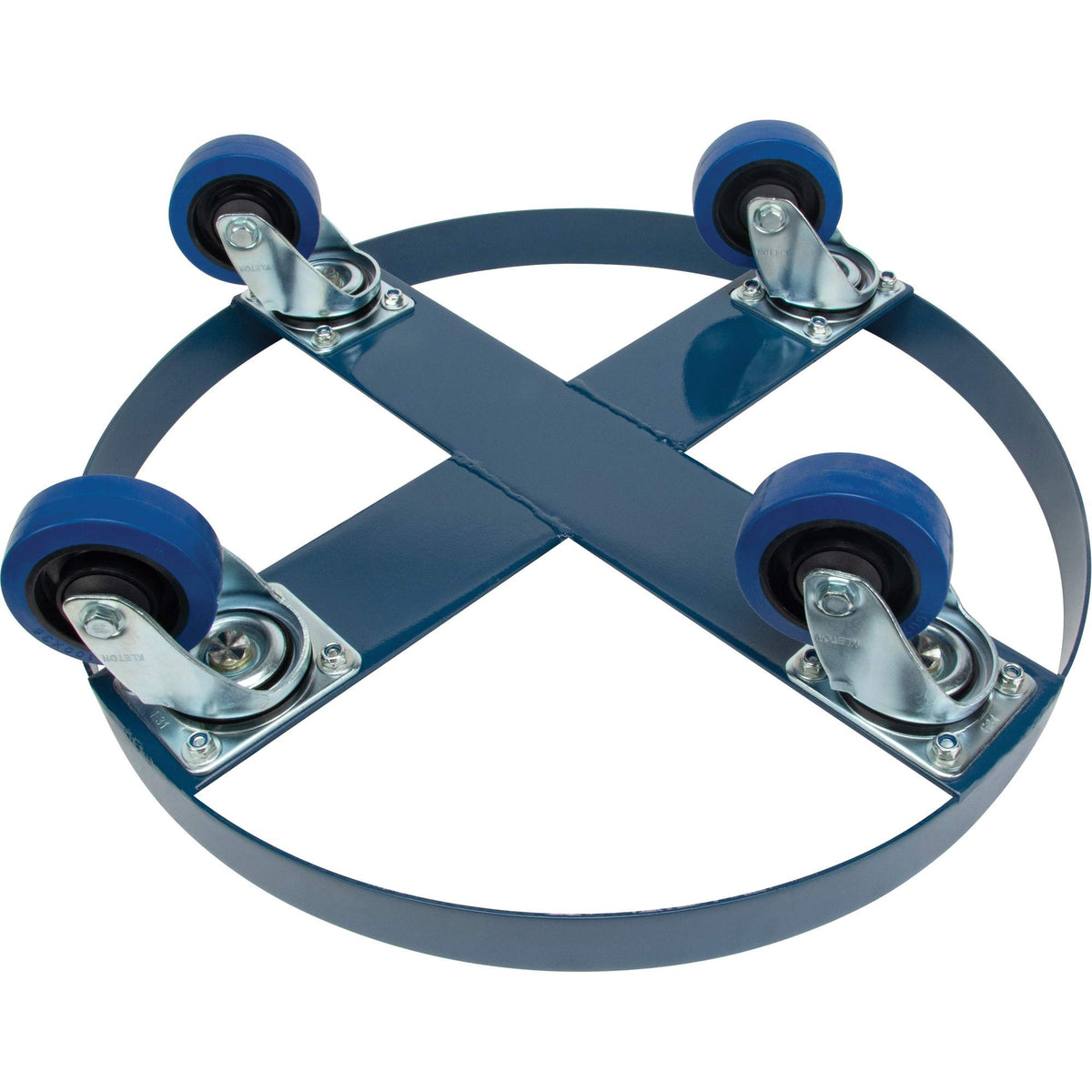 Drum Dolly, Steel, 1400 lbs. Capacity, 24" Diameter, Blue Elastic Casters