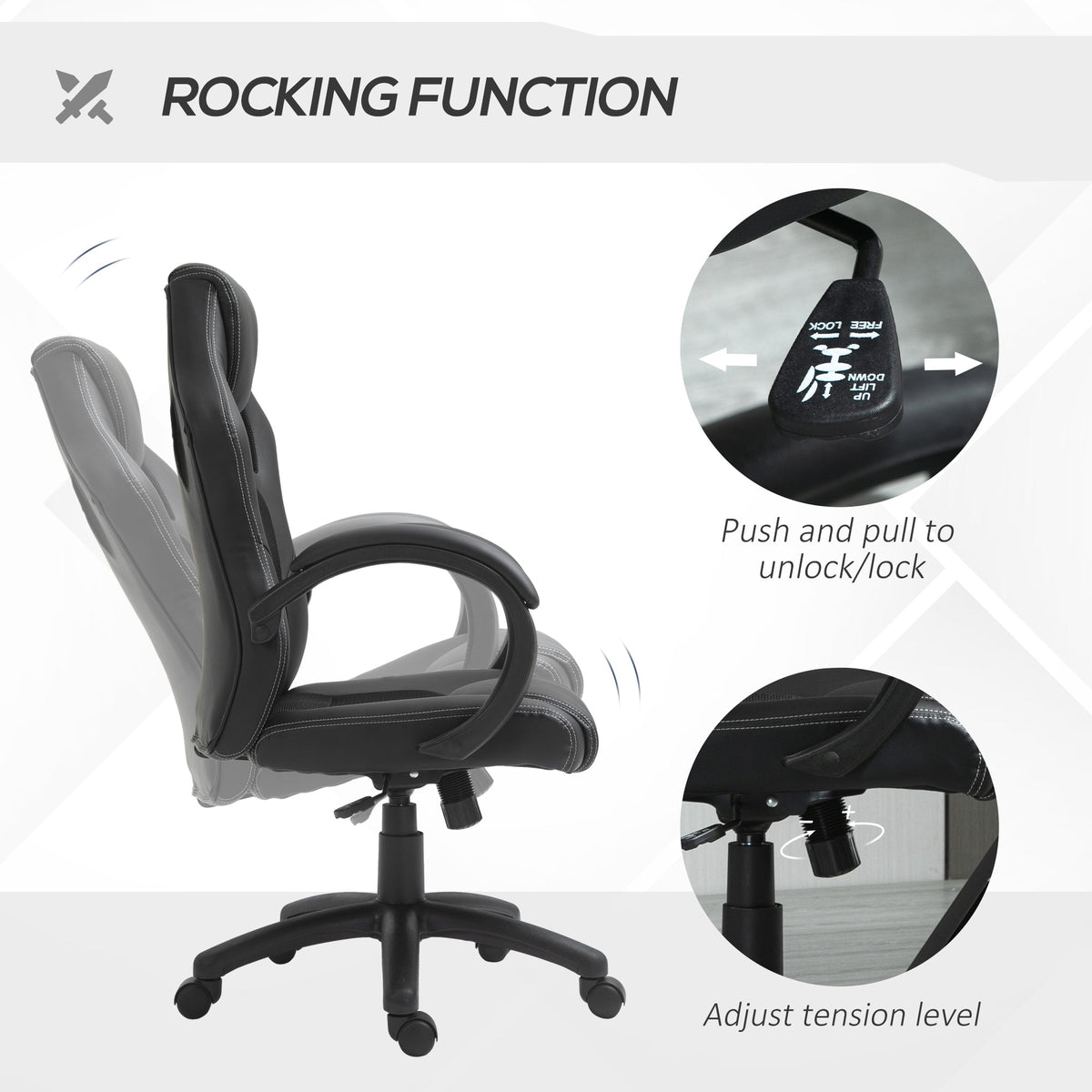 Chaise de bureau de jeu Erling avec fonctions de pivotement et d'inclinaison - Noir