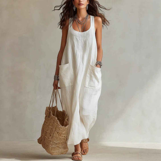 Elegant Casual Long Slip Dress With Pockets