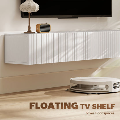 Jesse 55" Floating TV Stand with 2 Fluted Flip-Down Doors for TVs up to 72"-White