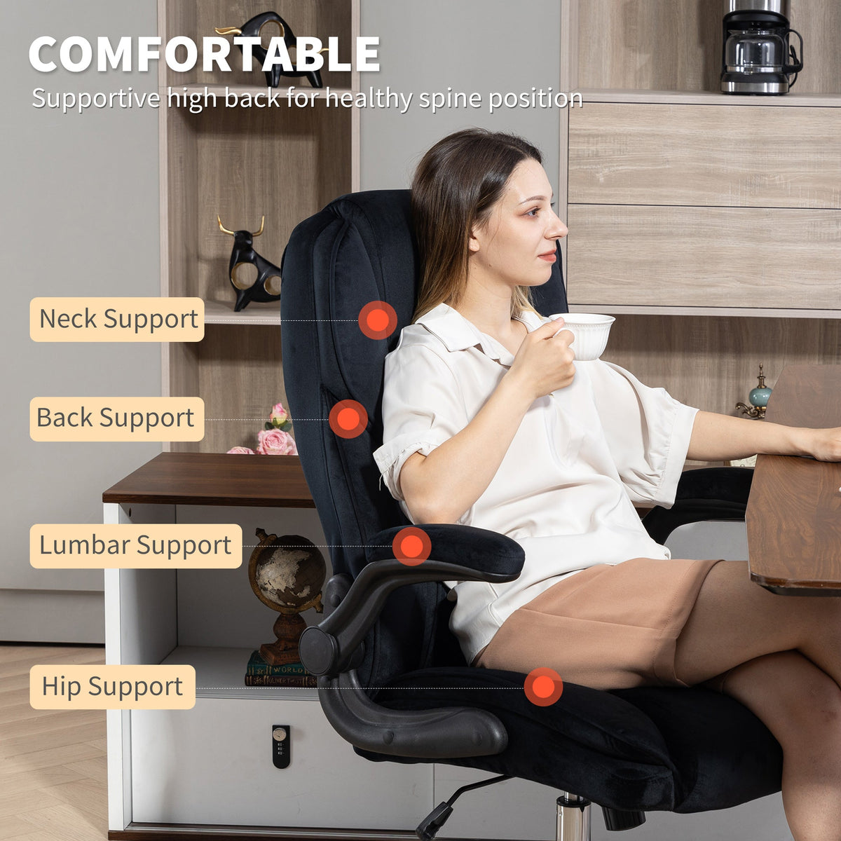 Chaise de bureau exécutive en tissu Hayden avec accoudoirs relevables - Noir