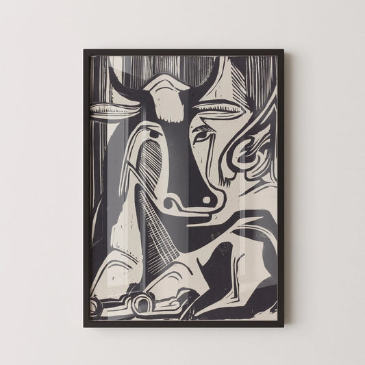Ernst Ludwig Kirchner Cow Print: Black and White Neutral Art