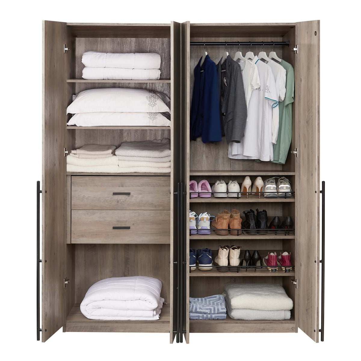 Genoa Modern 2-Piece Freestanding Wardrobe - Rustic Grey