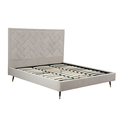 Lit plateforme rembourré en velours Gallagher - Greige