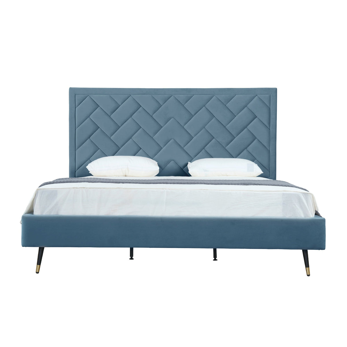 Gallagher Upholstered Velvet Platform Bed - Blue