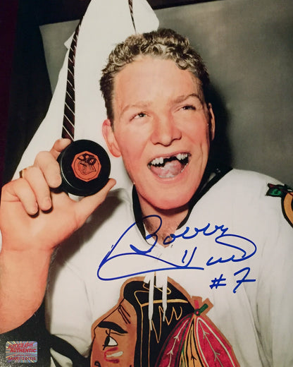 PHOTO 8X10 BOBBY HULL BUT 50e AUTOGRAPHIÉE (COULEUR) - BLACKHAWKS DE CHICAGO