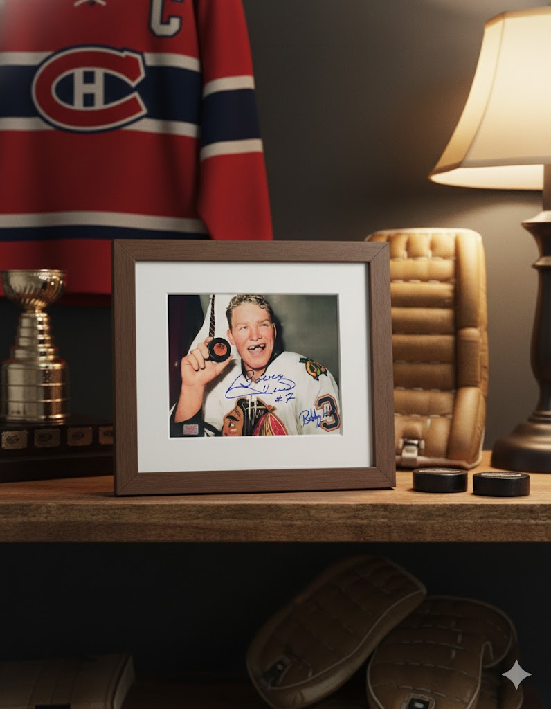 PHOTO 8X10 BOBBY HULL BUT 50e AUTOGRAPHIÉE (COULEUR) - BLACKHAWKS DE CHICAGO