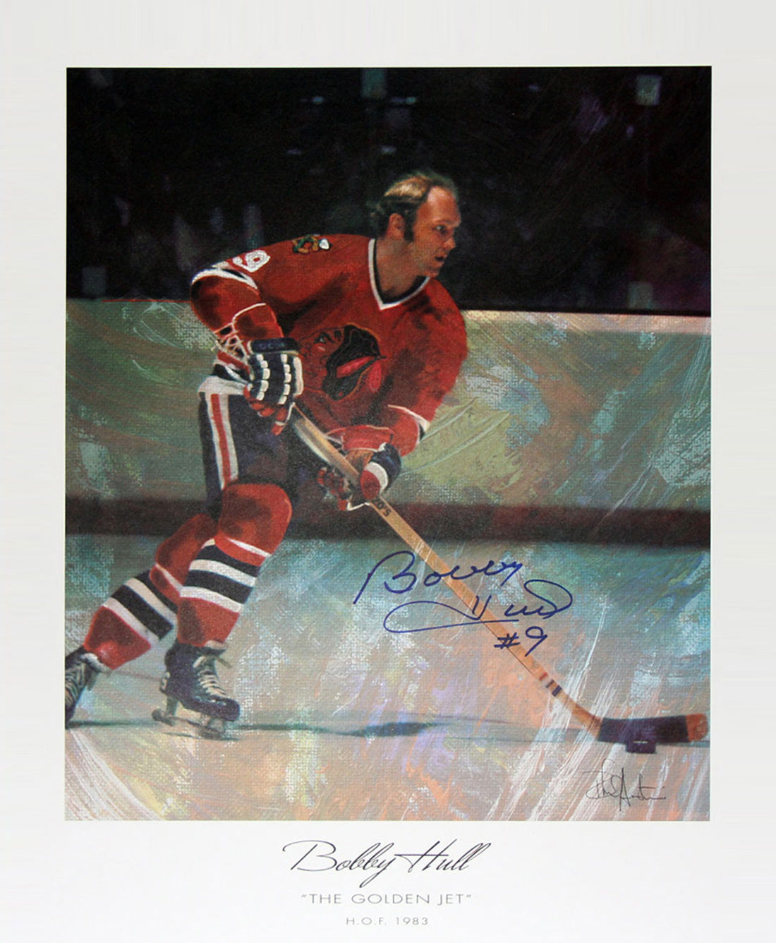 LITHOGRAPHIE BOBBY HULL AUTOGRAPHIÉE ÉDITION ILLIMITÉE - CHICAGO BLACKHAWKS 22"X18"