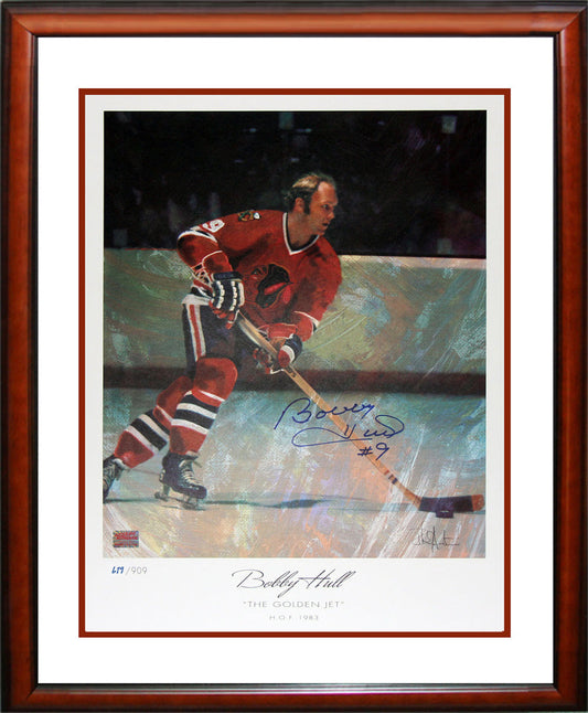 LITHOGRAPHIE THE GOLDEN JET - SIGNÉEXBOBBY HULL - ÉDITION LIMITÉE DE 909 27"X23"