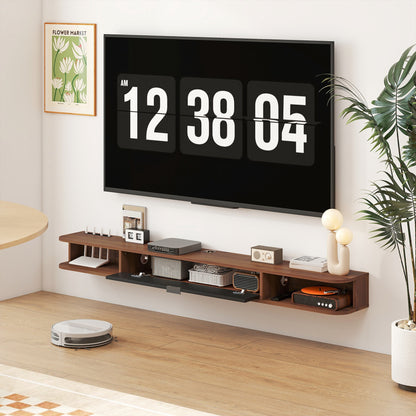 Meuble TV mural Lennox pour téléviseurs jusqu'à 75 pouces avec tiroir basculant – Noyer